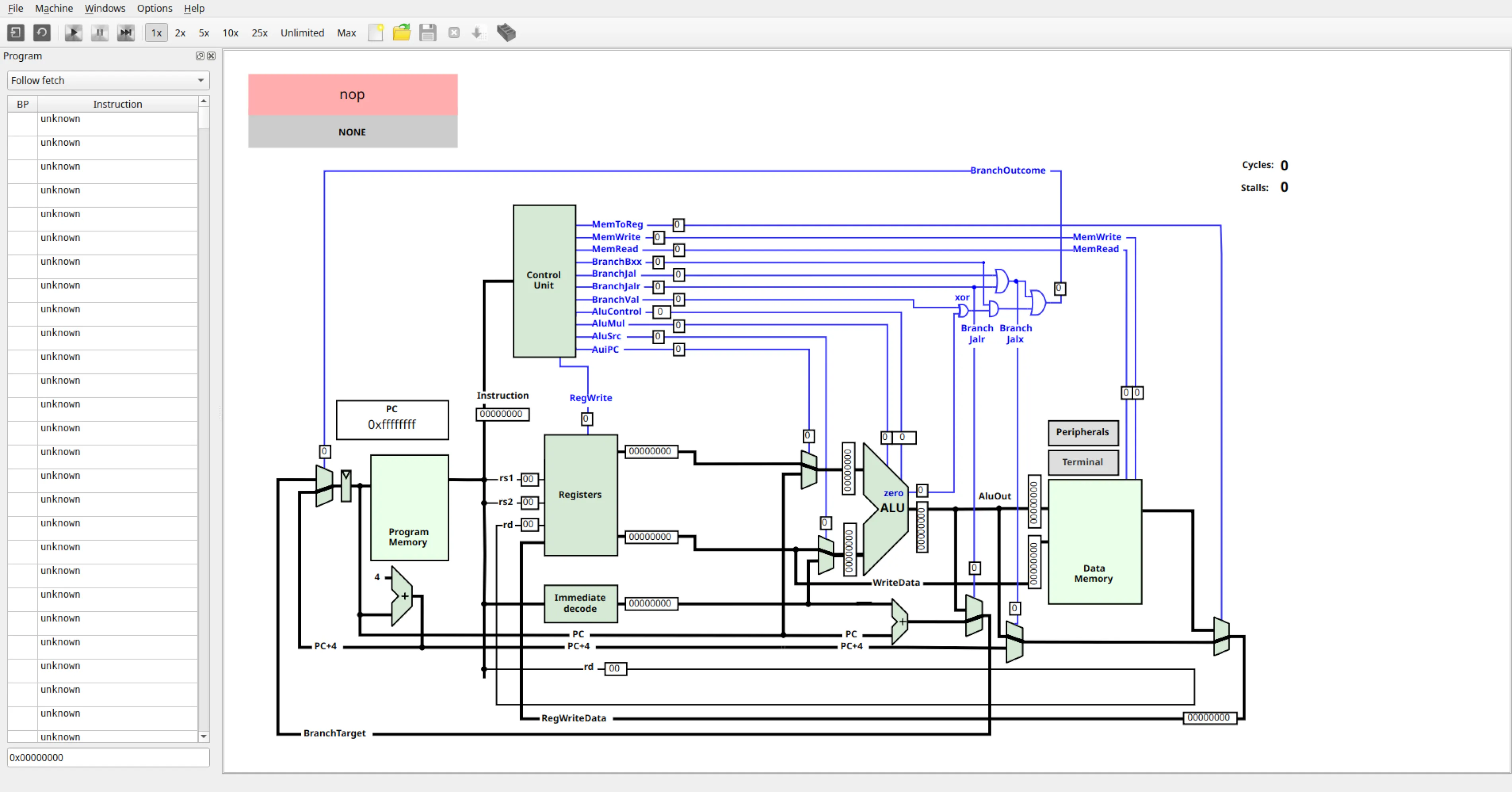 QtRvSim main window (empty workspace)